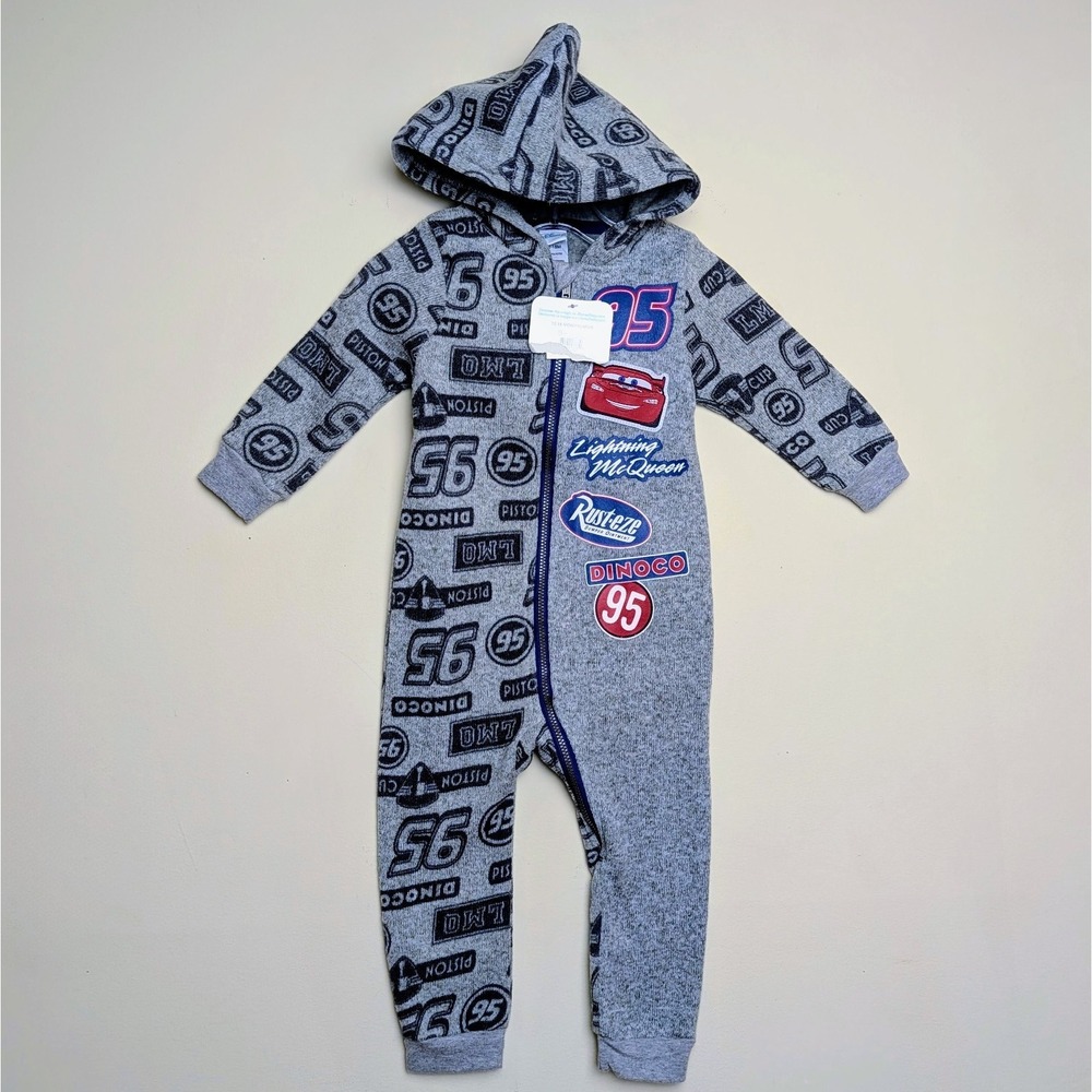 Disney Cars Lightning McQueen‎ Racing Jumpsuit Fleece Romper Size 12-18 Months